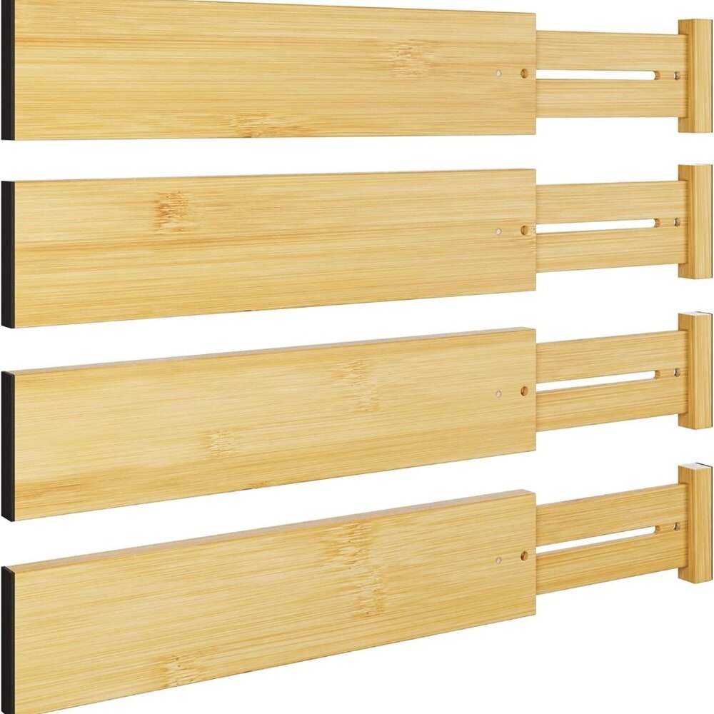 4 pcs 3" High Bamboo Drawer Dividers Adjustable Drawer Organizer Expandable Draw